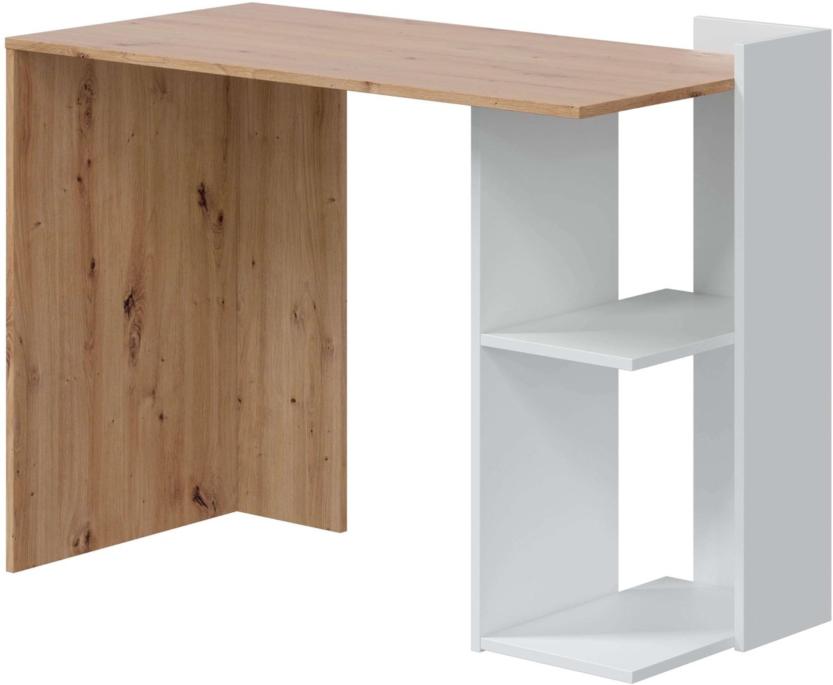 Omgoods - Reversible bureau met planken en opbergruimte - Eiken Nodi en wit - 100x78x52 cm