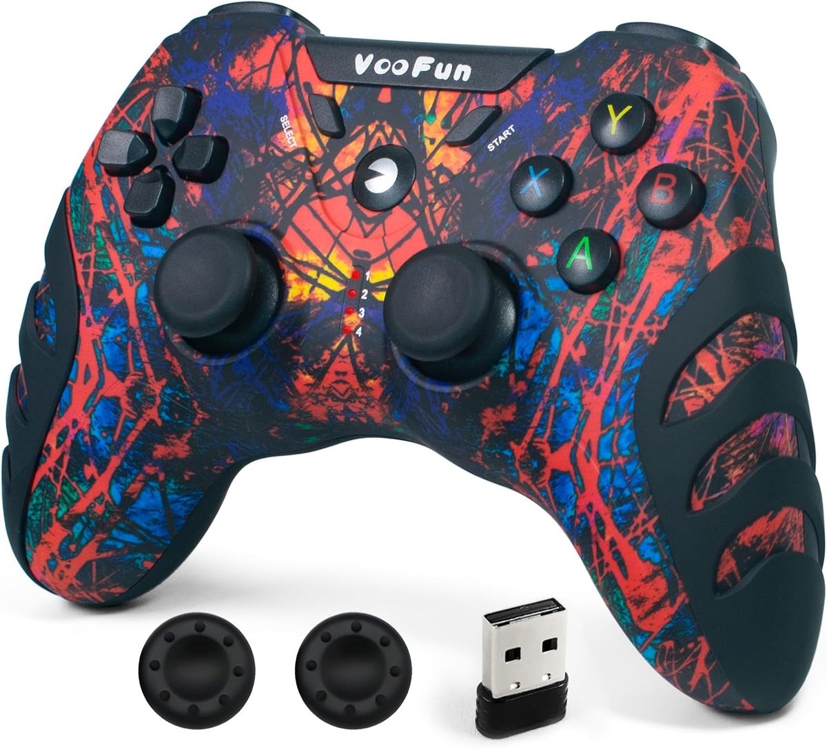 SnelShoppen - VooFun Draadloze Gaming Controller, Gamepad voor PC, PS3, Laptop, Steam, Android TV, TV Box, Rood met Dubbele Vibratie - 2,4 G Draadloze