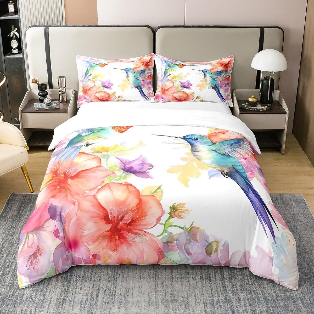 Omgoods - 100% Katoenen Dekbedovertrek Set met Tropische Bloemen