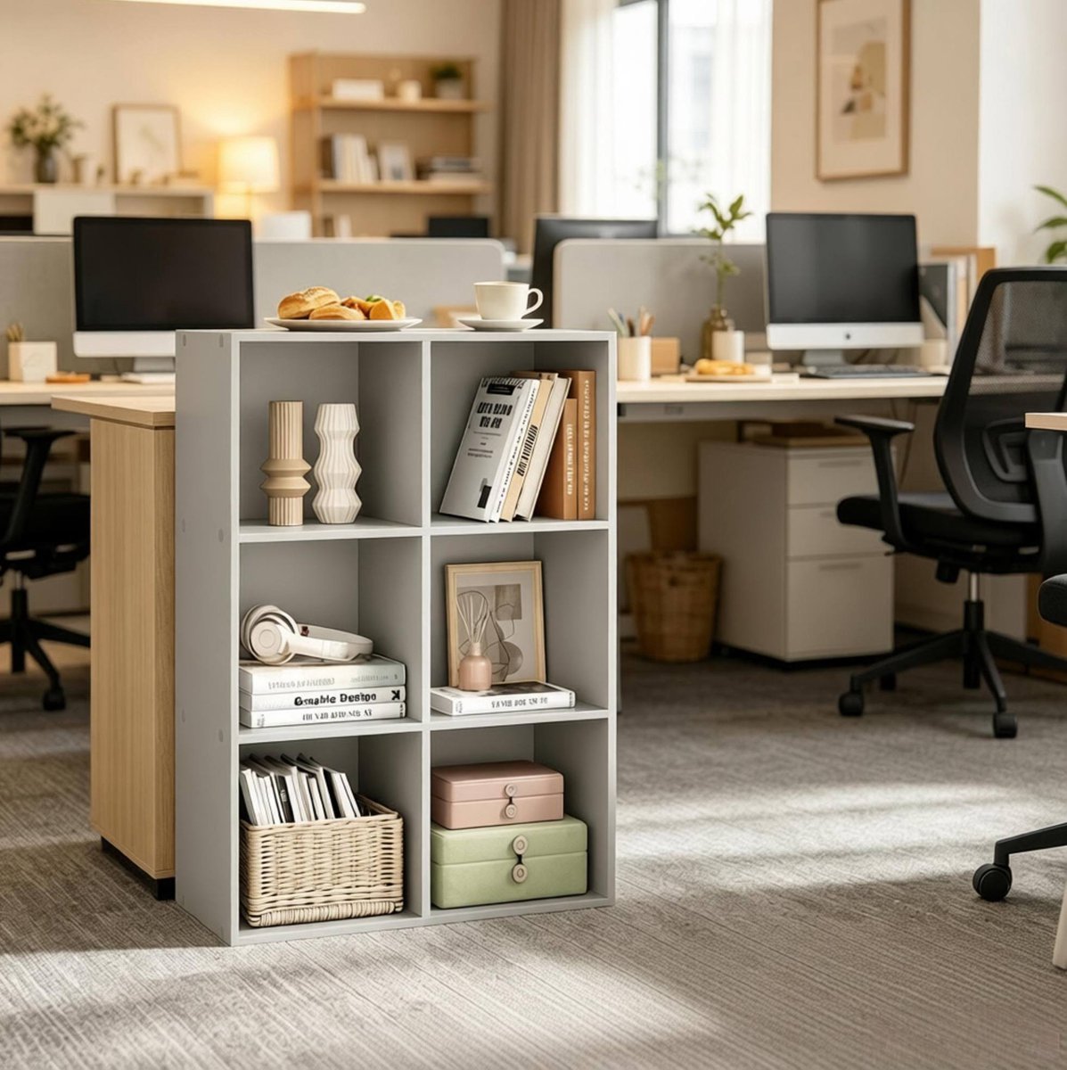COVREO Vakkenkast 59,6 x 89 x 29 cm grijs, open kast met 6 vakken