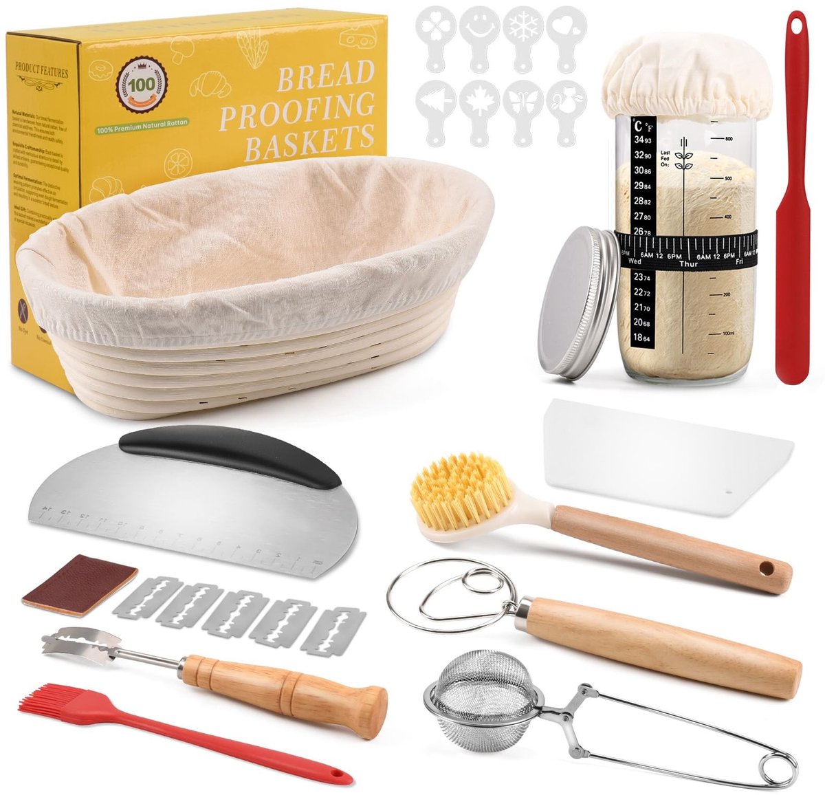 Omgoods - Ovalen Rijstmand en Sourdough Starter Kit - 11-delige Bakset