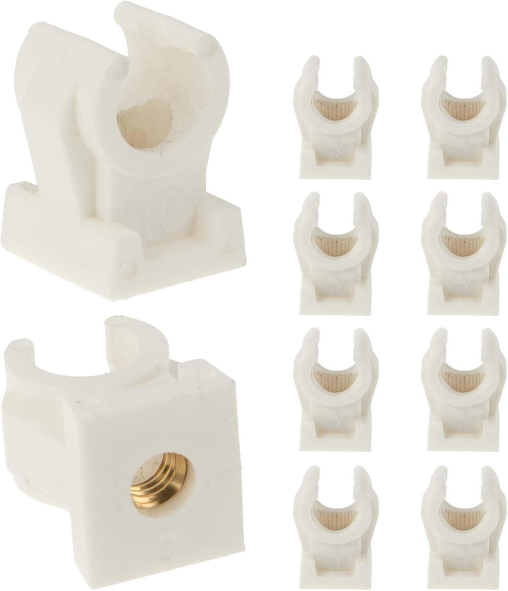 tecuro Pijpclip, buisklem, klemklem, eenvoudig, 14/15 mm, met messing schroefdraadbus M6, van kunststof, wit, voor buizen en slangen Ø 14/15 mm, 10 stuks