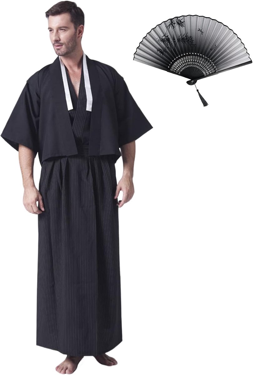 kimono voor mannen, Yukata kimono, Japanse traditionele samurai-uniform, cosplay-kostuum, Japanse stijl, kleding, Haori jas, top, hakama rok, eenheidsmaat