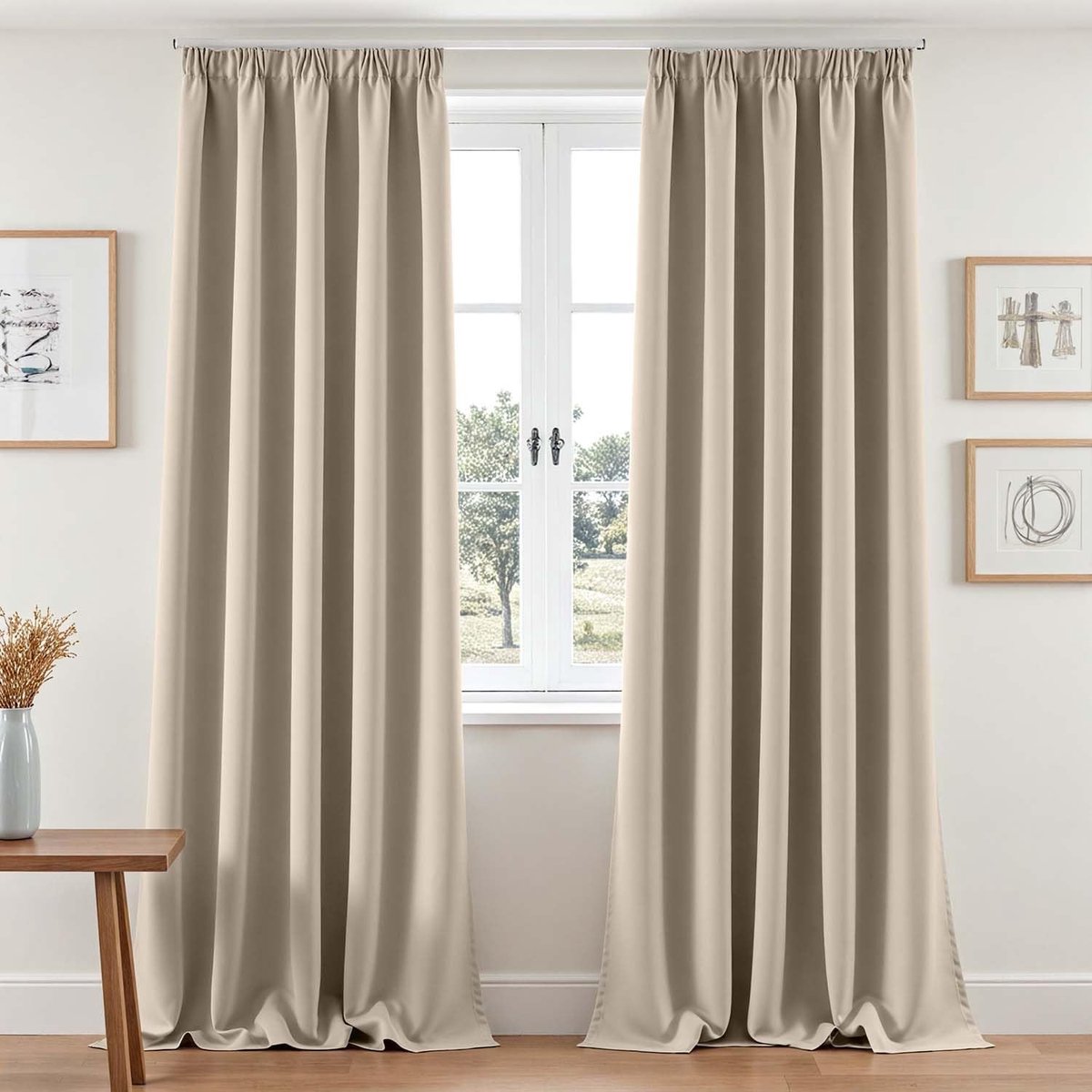 Omgoods - Opaque Gordijnen met Ruffle Tape 245 x 140 cm - Set van 2 Beige Blackout Gordijnen