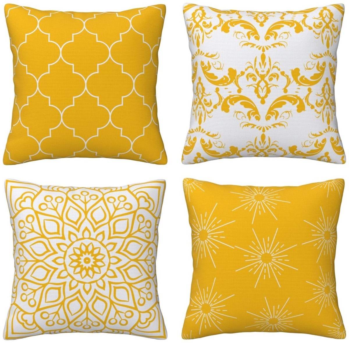 Omgoods - Set van 4 Geometrische Kussenhoezen - 50 x 50 cm, Geel