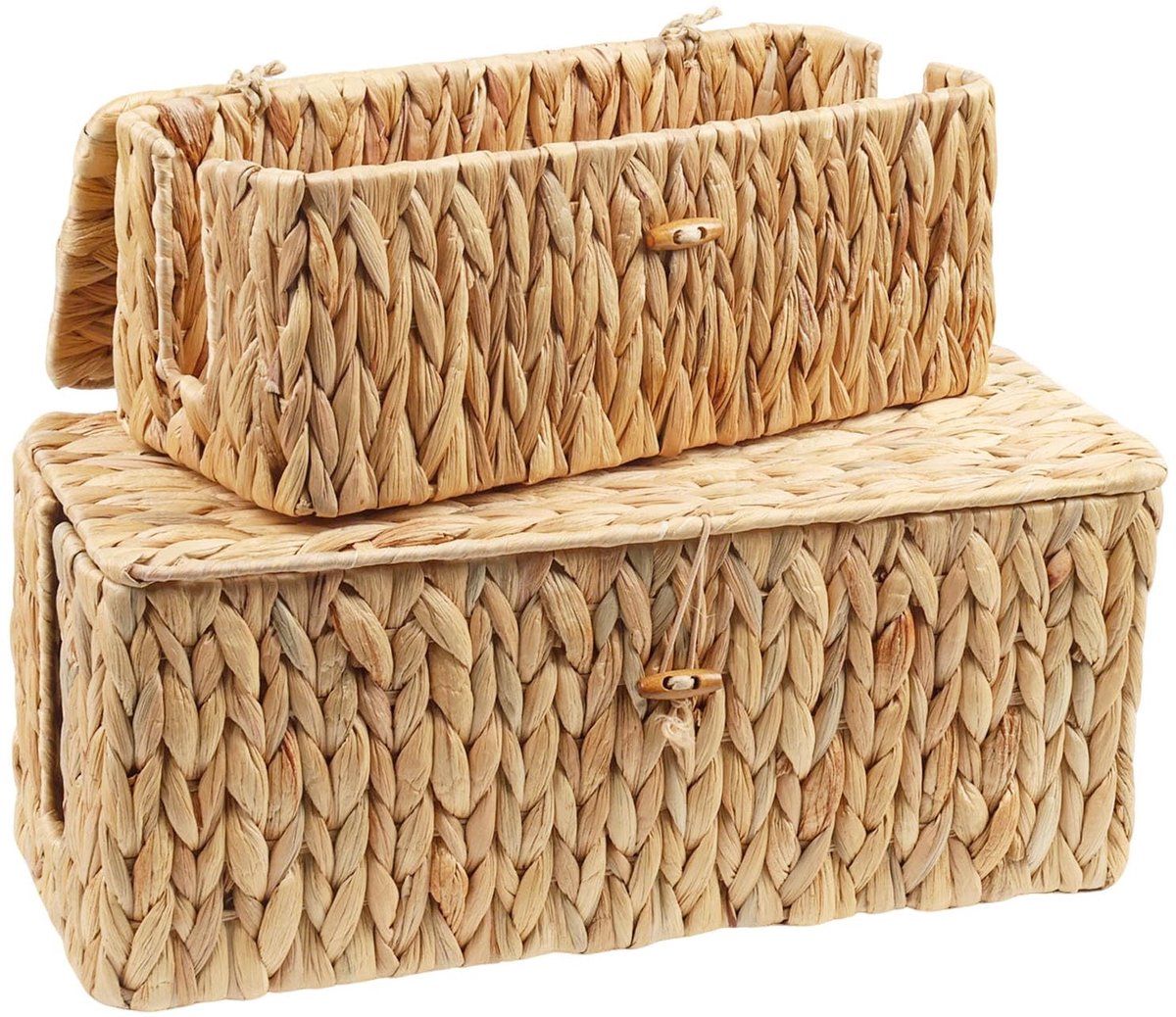 SnelShoppen - Caossuixin Kabelbox, 2 stuks, natuurlijke gevlochten waterhyacint, kabelmanagementbox met bamboedeksel, kabelorganizer voor kantoor en t