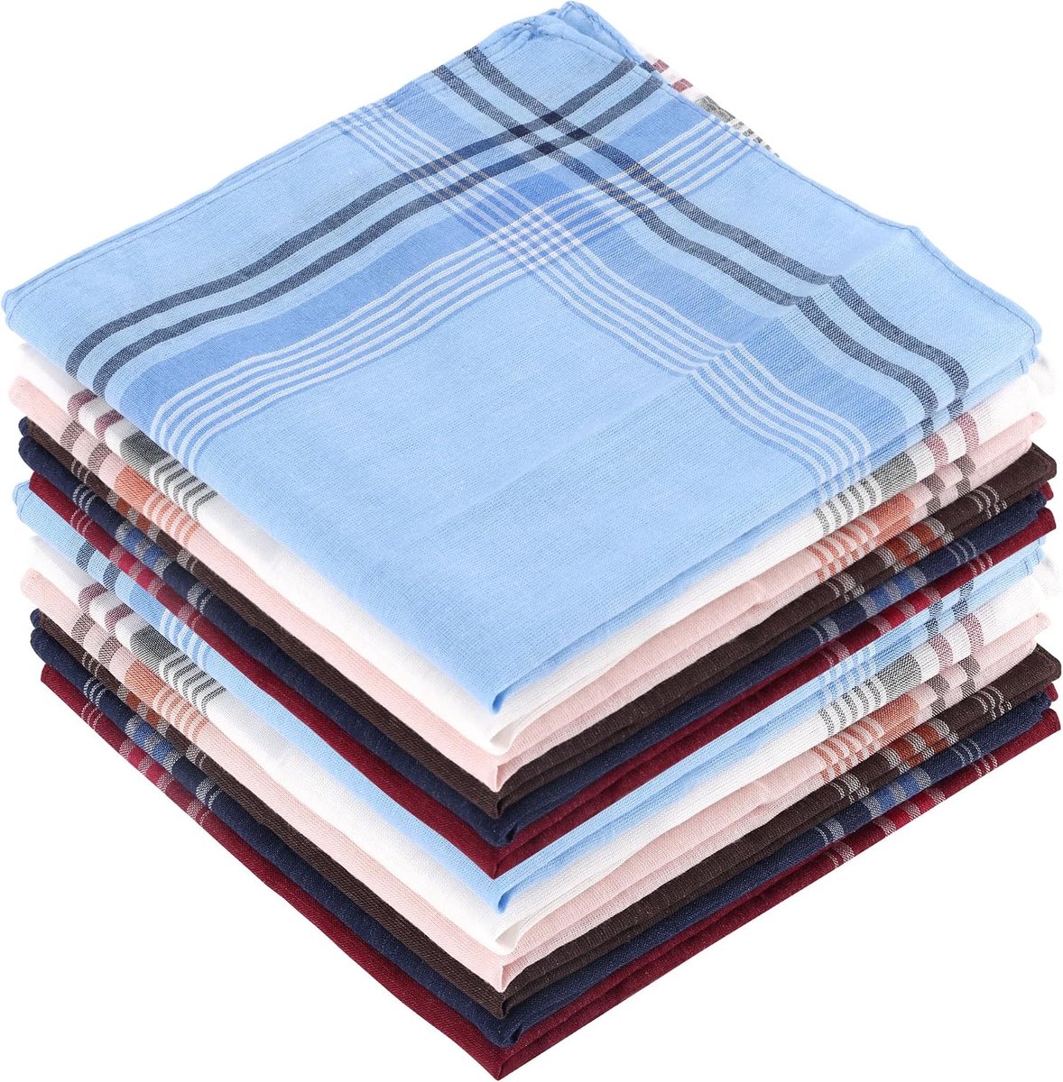 Zakdoeken voor heren, 12 stuks, katoen, herbruikbaar, cadeau, Meerkleurig, 1
