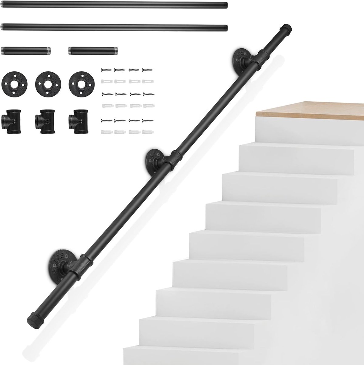 Trapleuning voor trappen, 1,2 m, trapleuning voor binnentrappen buiten, antislip, roestvrij, wandgemonteerde veiligheidsleuning voor oudere kinderen met een handicap