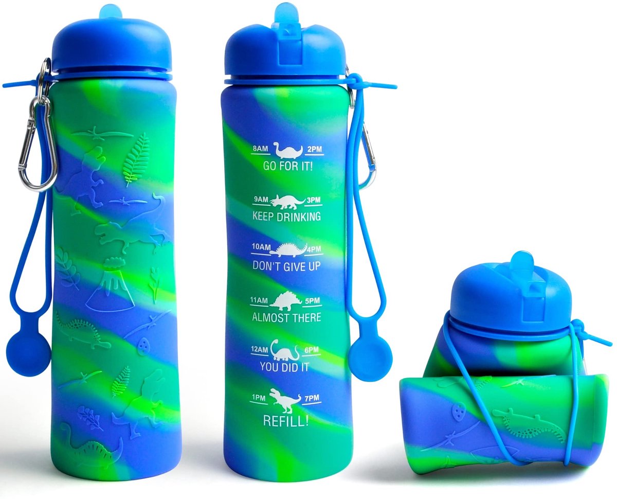 Omgoods - Motivational Water Bottle 0.6L Vouwbare Silicone Fles voor Sport