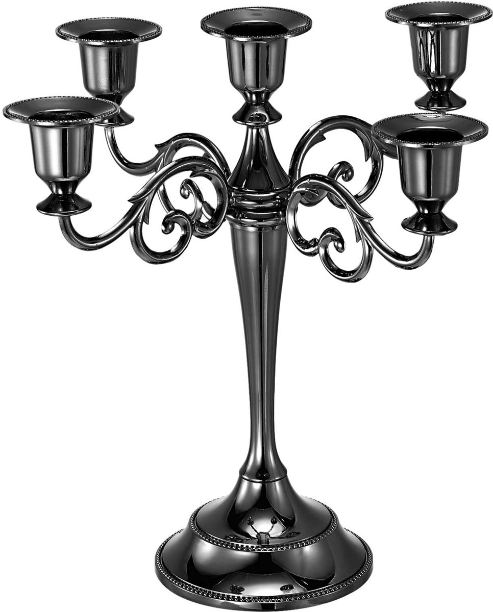 Omgoods - Metalen 5-armen Kandelaar voor Conische Kaarsen - 10,5 Inch Zwart