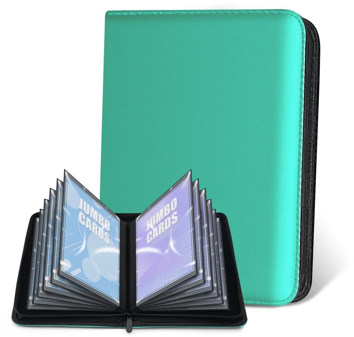 Omgoods - Jumbo Card Binder van PU Leer - 60 Pockets voor Extra Grote Kaarten (Aqua Blauw, 14.5 x 20 cm)