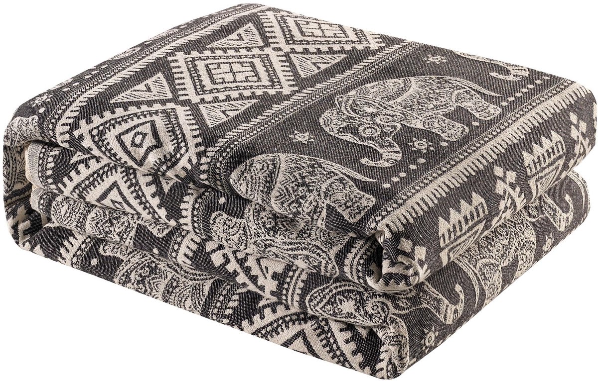 Omgoods - Boho Plaid - King Size Sprei 220x240 cm Antraciet - Stijlvolle Decoratie voor Bed en Bank