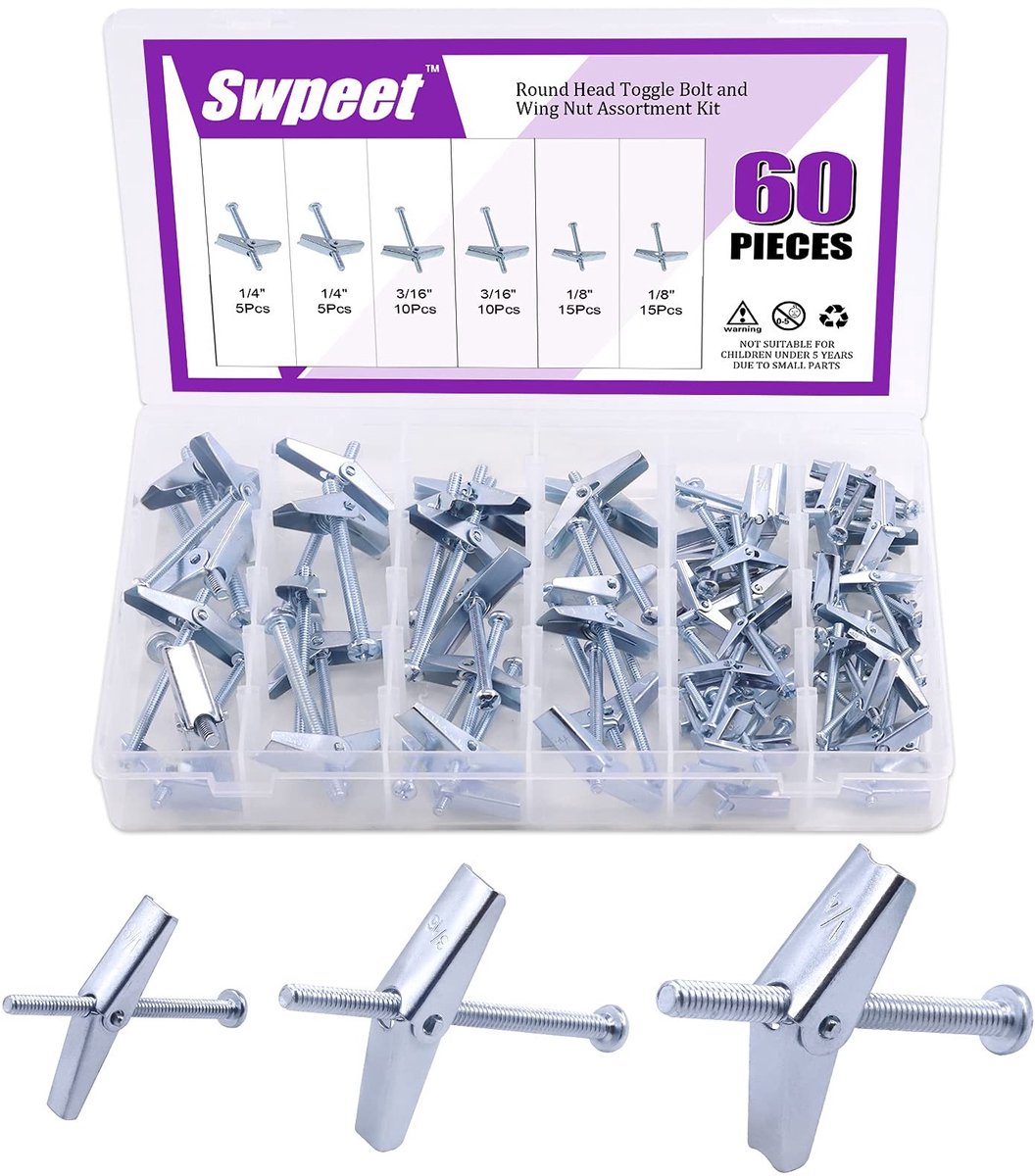 Omgoods - 60 Stuks Toggle Bolt en Wing Nut Kit - Voor het Ophangen van Zware Voorwerpen op Gipsplaten