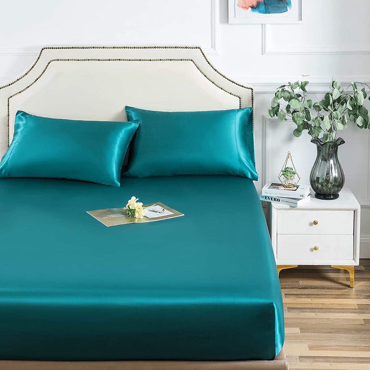 Omgoods - Satin Hoeslaken 140 x 200 cm - Turquoise voor Matrassen tot 25 cm