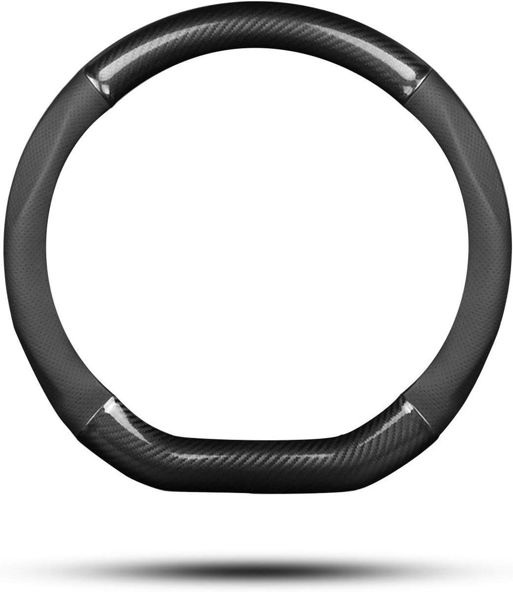 Auto Stuurhoes Antislip Auto Stuurwiel Beschermer Sport D-vorm Koolstofvezel & PU Leer Universeel Voor Diameter 38cm (15 ") (Zwart)