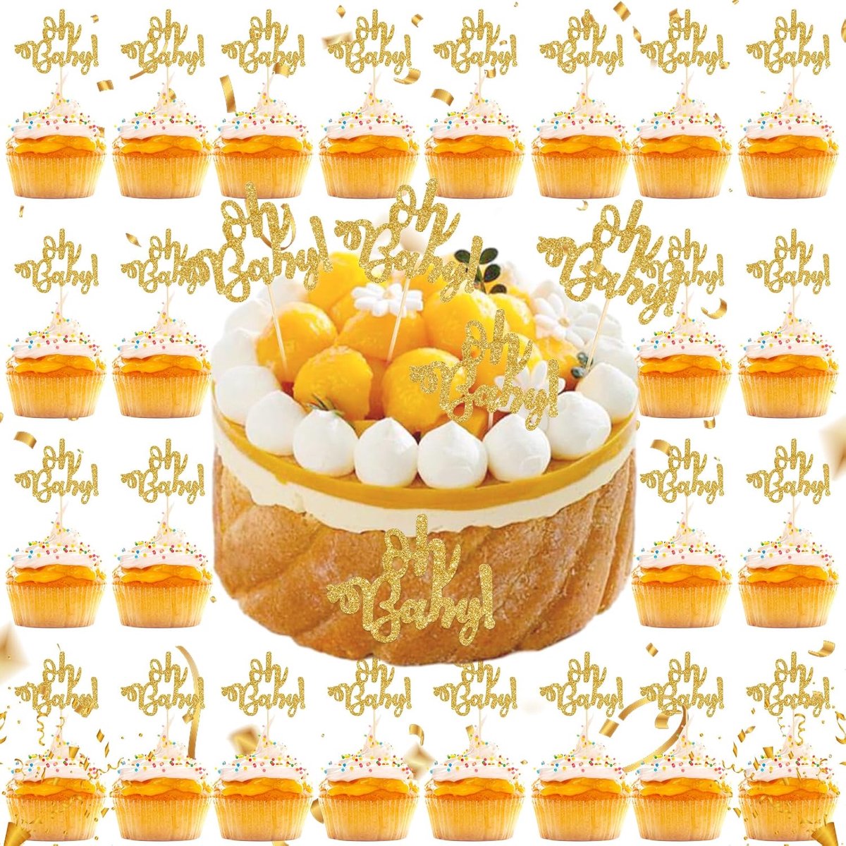 30 stuks Oh Baby Shower Cake Toppers, Glitter Oh Baby Cupcake Topper leveren decoraties, voor bruiloft, verjaardag, babyshower, kinderfeestdecoraties
