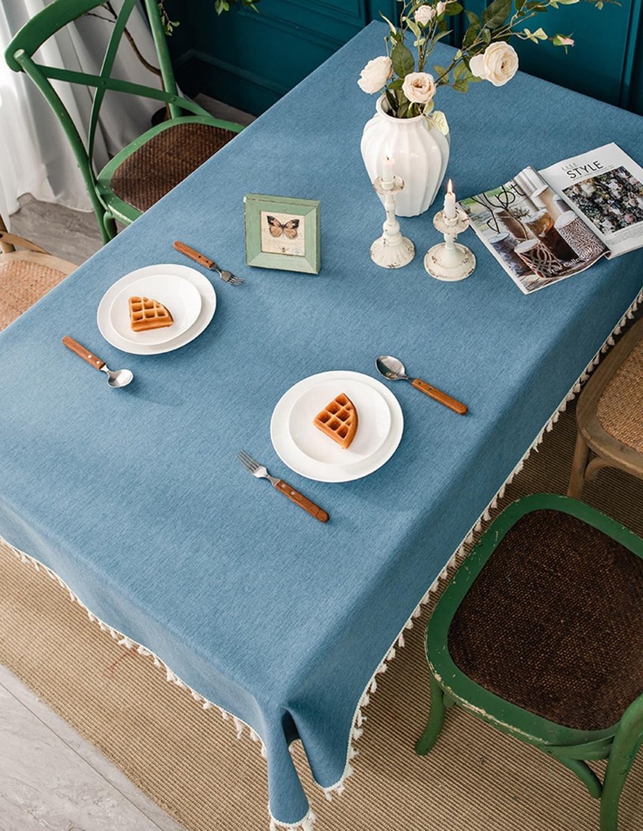 Omgoods - Rectangulaire Tafelkleed in Linnen Look, Waterdicht en Vlekbestendig, 140 x 180 cm, Blauw