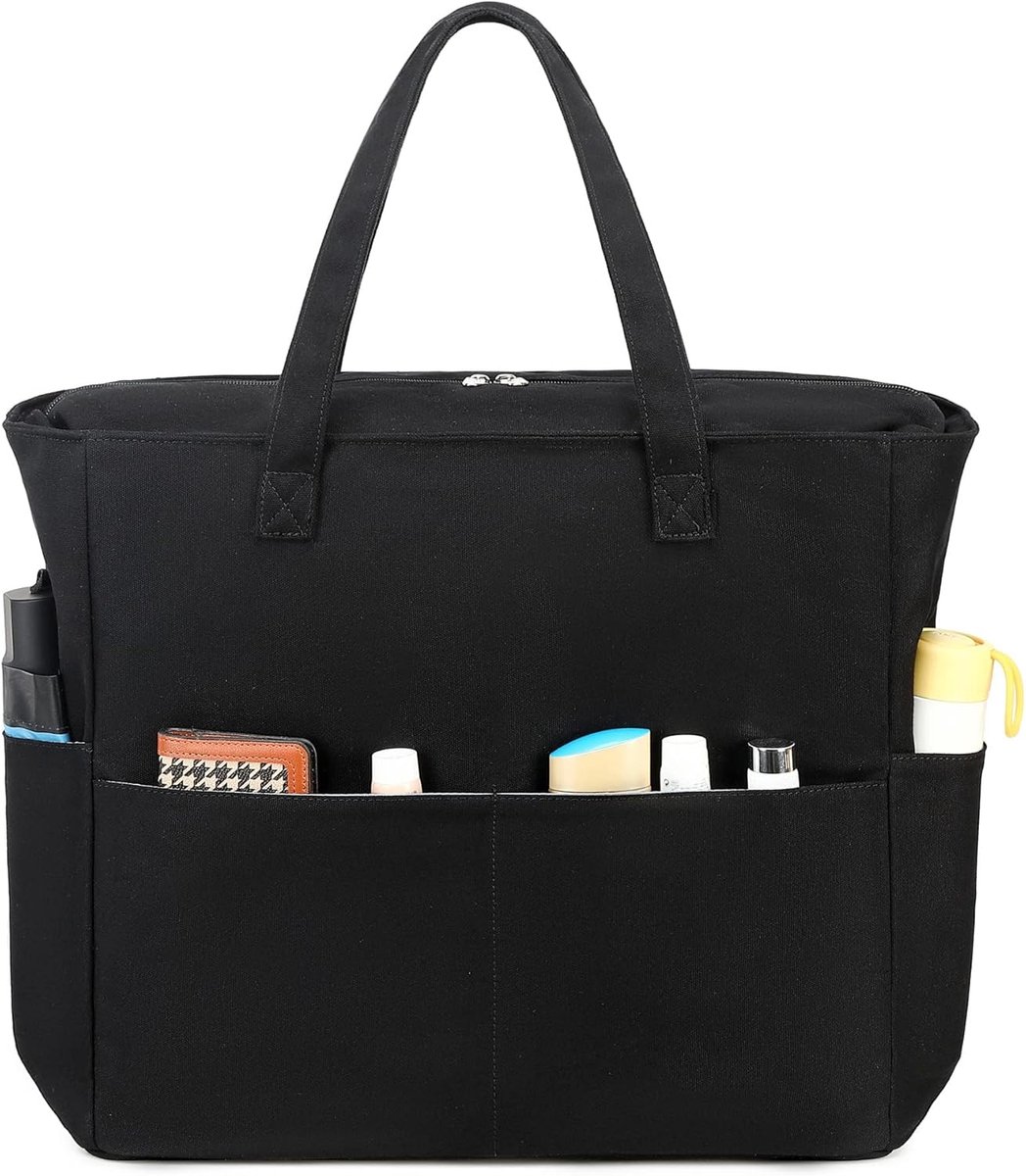 Grote strandtas voor dames, schoudertas, handtas, waterdicht, zanddicht met ritssluiting, voor zwembad, fitnessstudio, reizen, met zak voor natte spullen., zwart