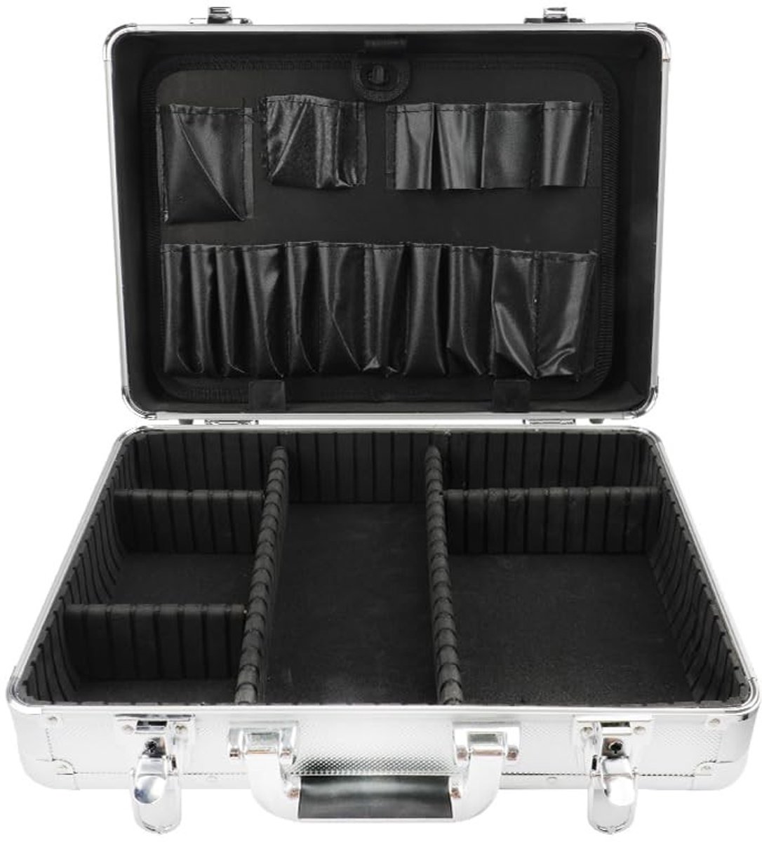 Omgoods - Aluminium Gereedschapskist met Verdelers en Schouderriem 42.5 x 30.5 x 12.5 cm