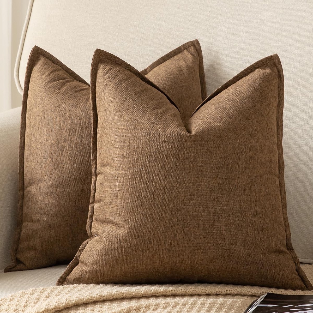 Omgoods - Set van 2 Decoratieve Linnen Kussenhoezen - Neutraal Landhuisstijl voor Meubels