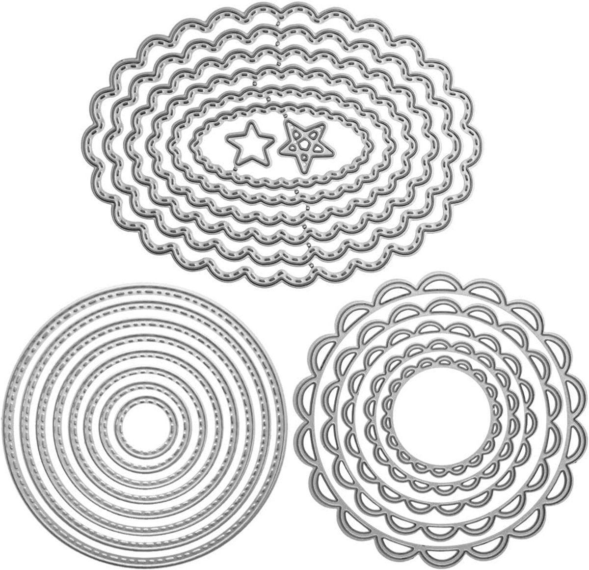 3 Sets Metalen Frame Snijden Matrijzen Embossing Stencils, FineGood Diy Craft Geëtst Snijvormen Voor Kaarten Maken Scrapbooking Album Decoratiebloem, Cirkel, Ovaal