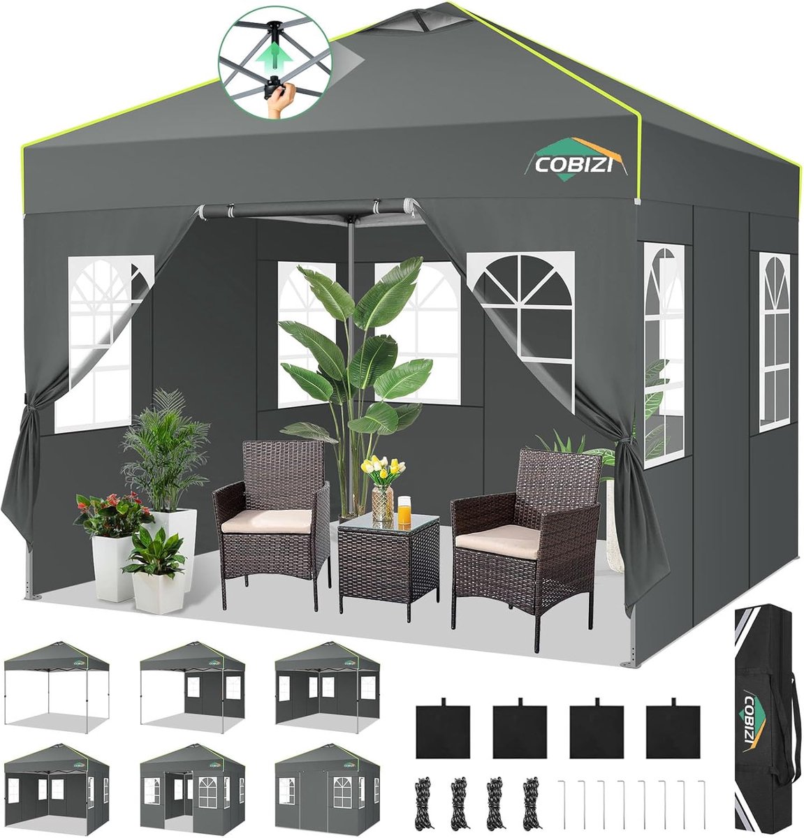 SnelShoppen - Opvouwbare Tuinpaviljoen 3x3 Meter Waterdicht Winterbestendig met 4 Zijwanden UV Bescherming - Ideaal voor Feesten, Camping en Tuin