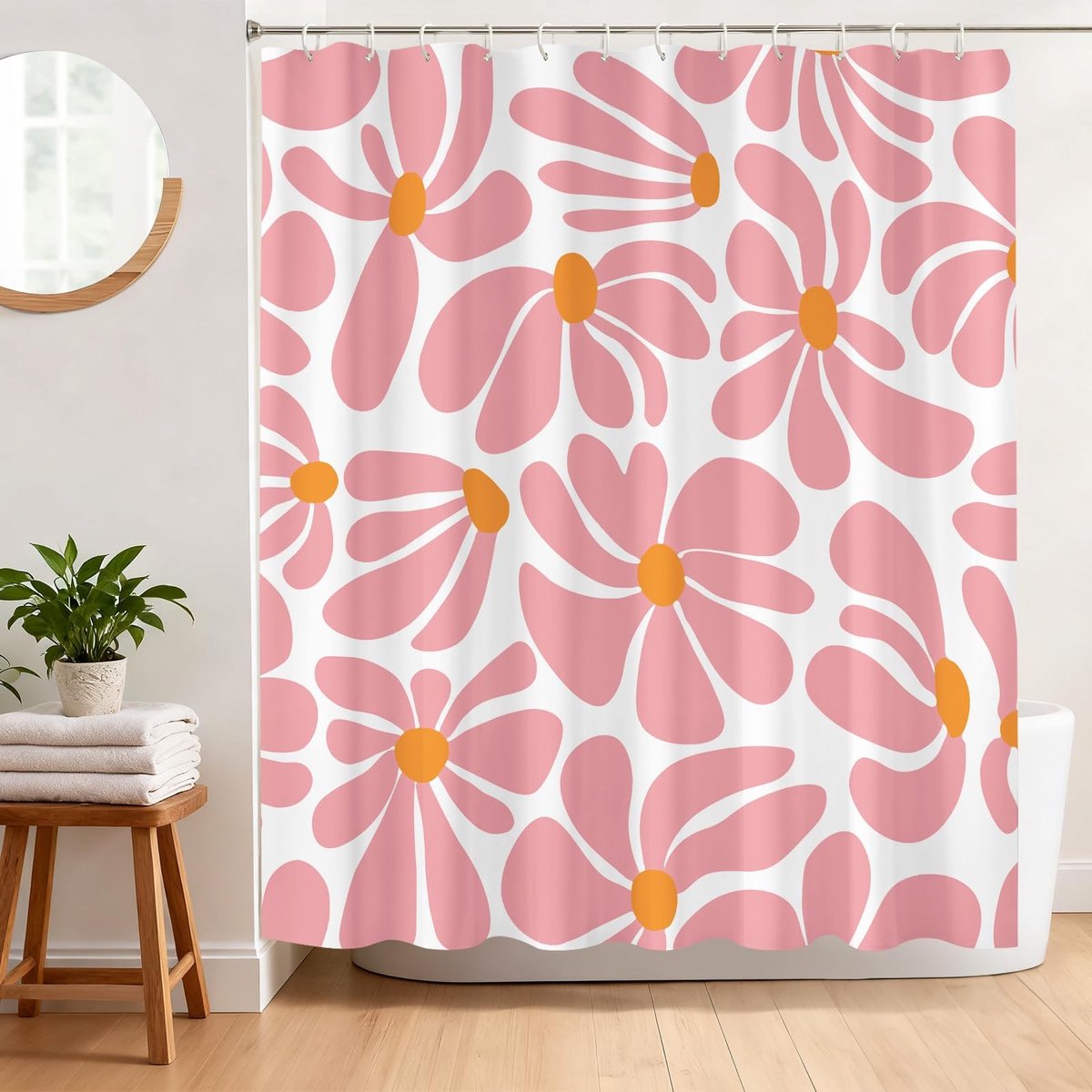 Omgoods - Roze Douchegordijn 182 x 183 cm met Abstracte Bloemen
