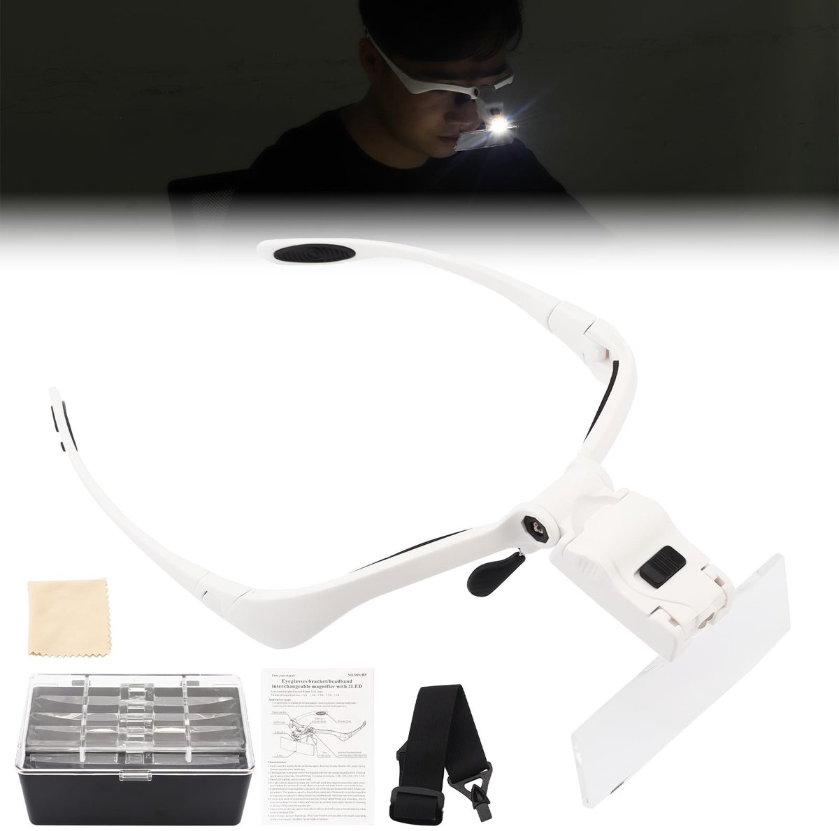 Omgoods - LED Hoofdvergrootglas met 5 Verwisselbare Lensen - Handvrij voor Knutselen en Meer
