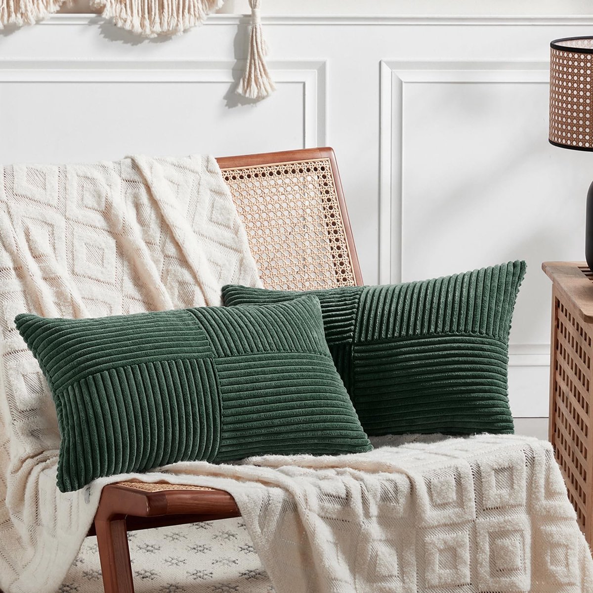 Omgoods - Set van 2 Boho Kussenhoezen 40 x 70 cm in Donkergroen