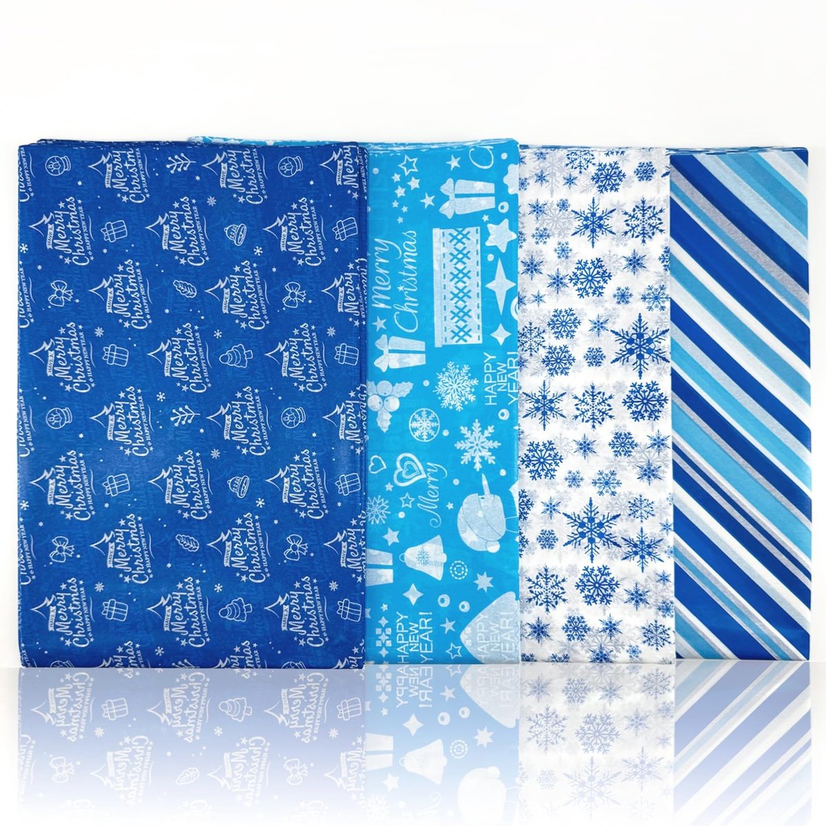 Omgoods - Set van 60 Vellen Blauw Cadeaupapier met 20 Kerststickers