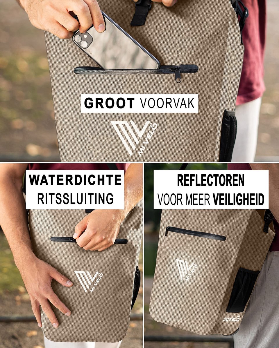 Omgoods - Fietstas Waterproof - Laptopcompartiment - Sand Beige
