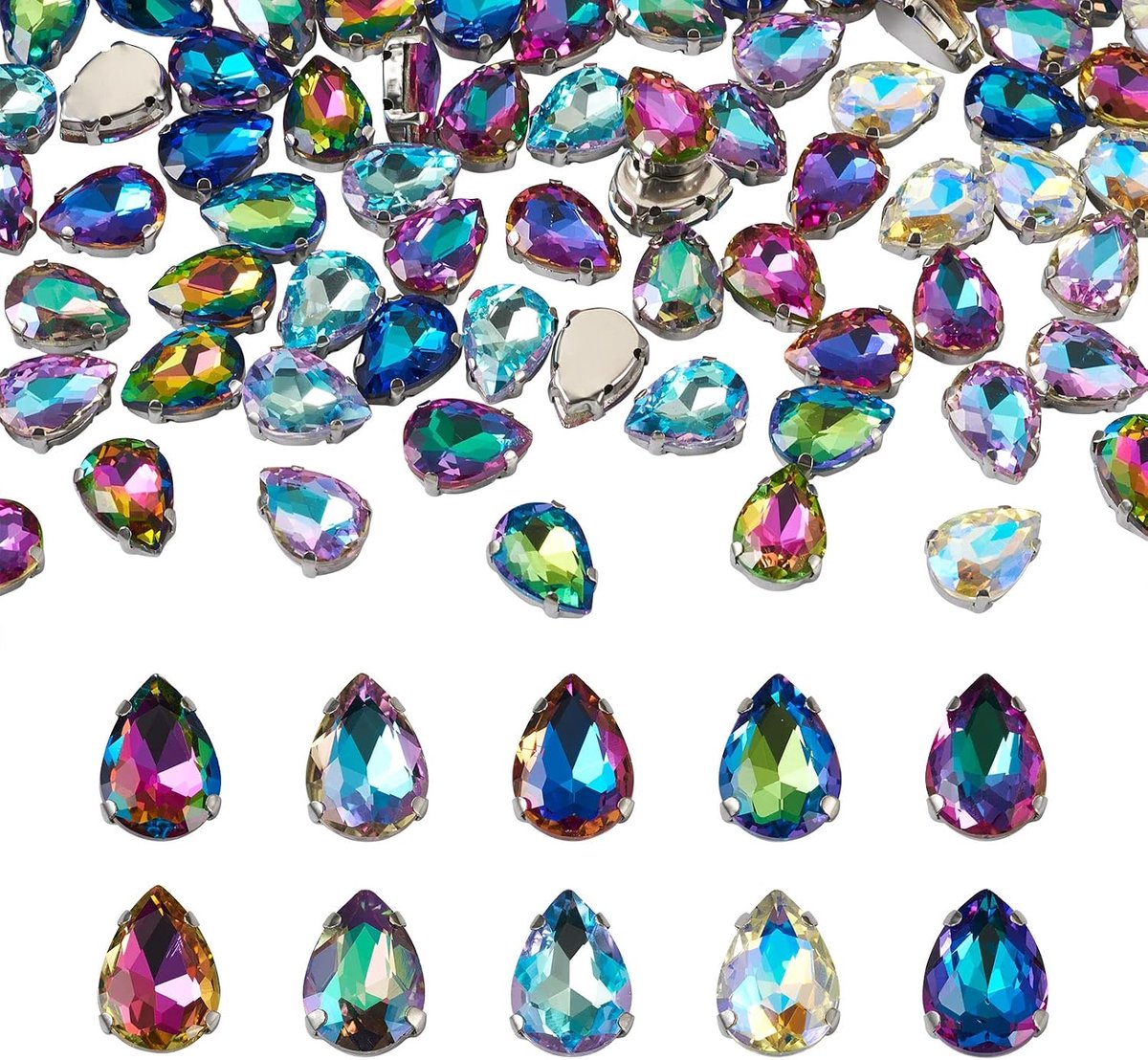 100 stuks Naai op Facetgeslepen Glazen Tranenvormige Klauw Strass voor DIY Jurk Kleding Schoenen Tas Decoraties