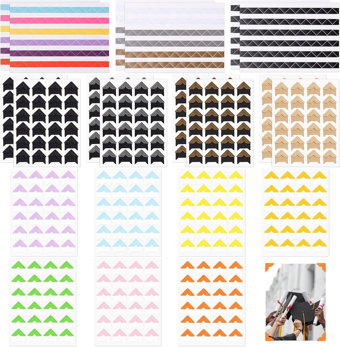 21 Vellen Zelfklevende Fotohoeken, 972 Stuks Gekleurde Fotohoek Stickers, Zelfklevende Fotohoeken Fotoalbum Accessoires Scrapbook Accessoires voor Fotoalbums Herinneringsboeken