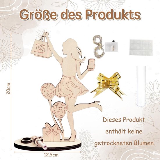 Geldcadeau voor de 18e verjaardag van meisjes, decoratie, led-geldgeschenken voor de 18e verjaardag van meisjes, gepersonaliseerde geschenken, houten bord, gastenboek, cadeaus voor de 18e verjaardag — afbeelding 4