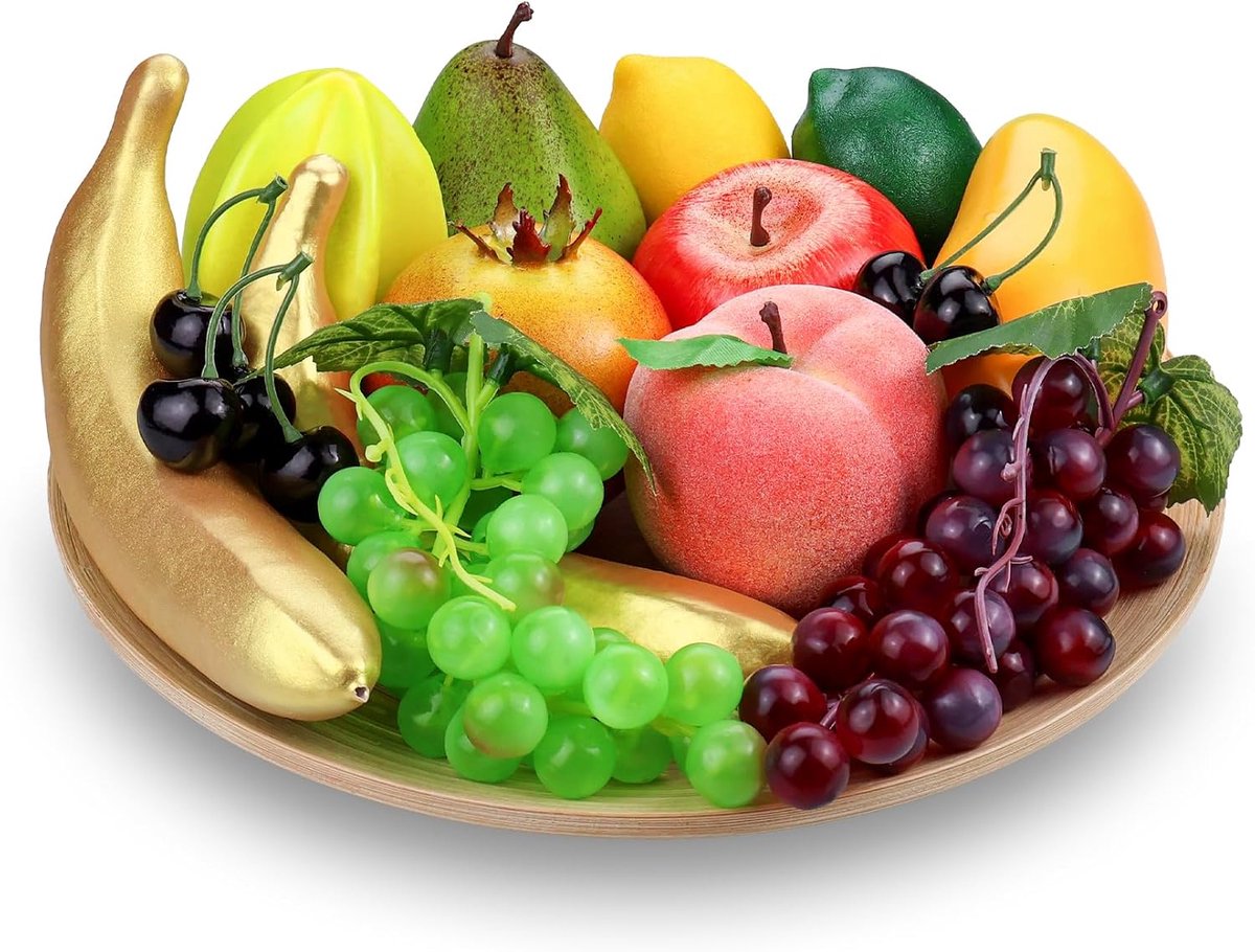 Kunstfruit voor decoratie thuis in de keuken, realistisch nepfruits als tafelversiering voor Kerstmis, Fotoshoots