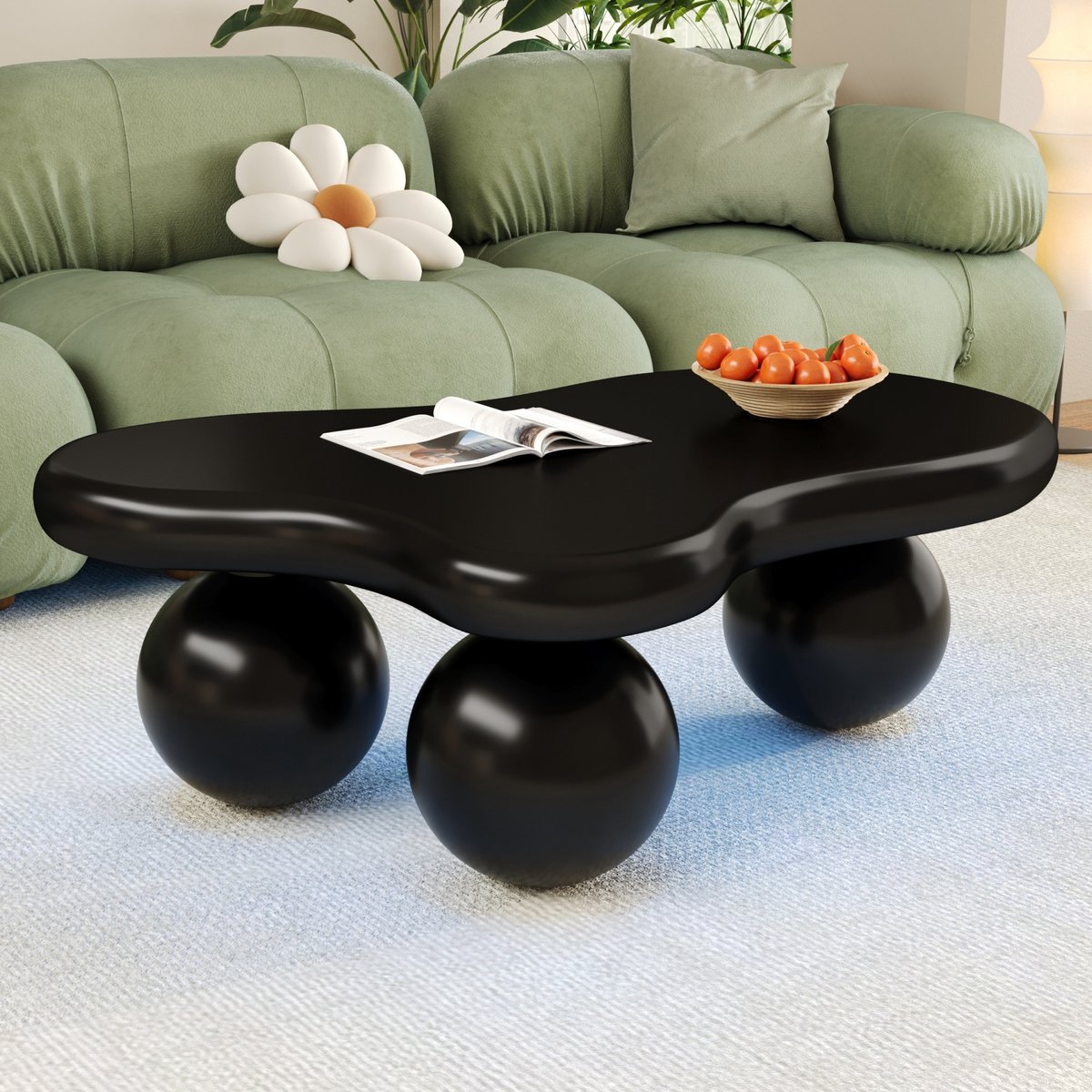 Salontafel met meerkleurige LED-verlichting - koffietafel - wolkvormig ontwerp - ronde tafelpoten - zwart