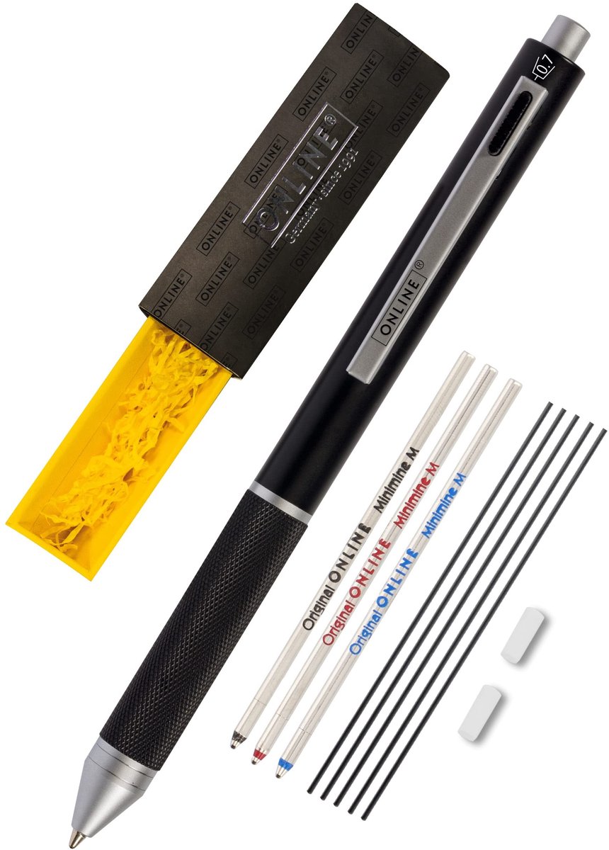 Omgoods - Multipen 4-in-1 Zwart - Multifunctionele Balpen en Potlood in Geschenkdoos