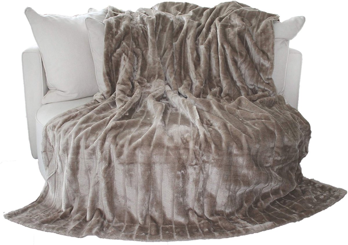 Omgoods - Faux Fur Deken - Fluffy Taupe Grijs 180x220cm