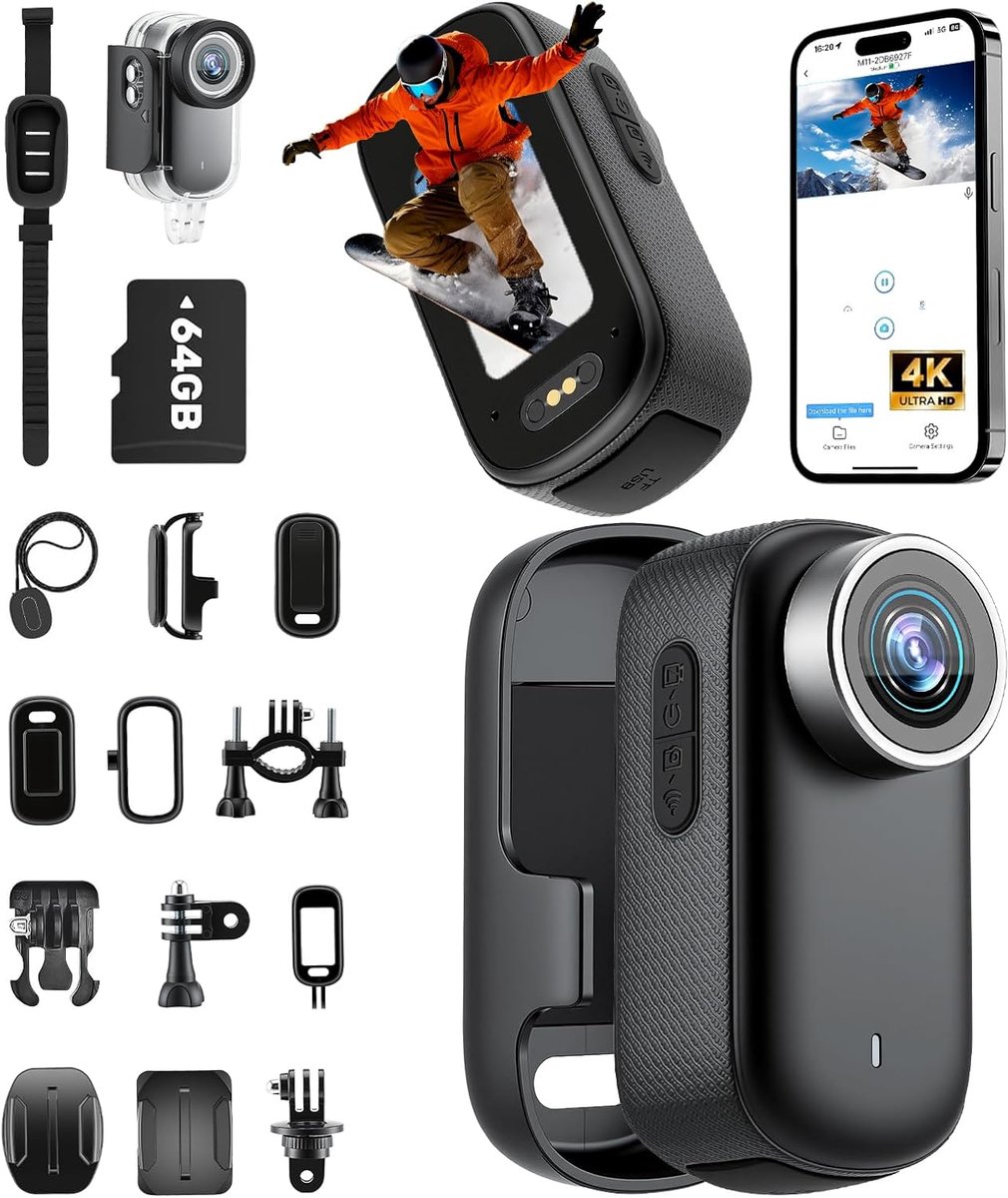 Mini Action Camera 4K - 64GB SD-kaart - 30M Waterproof - EIS Beeldstabilisatie - Ideaal voor Vlogs - ShopVlot