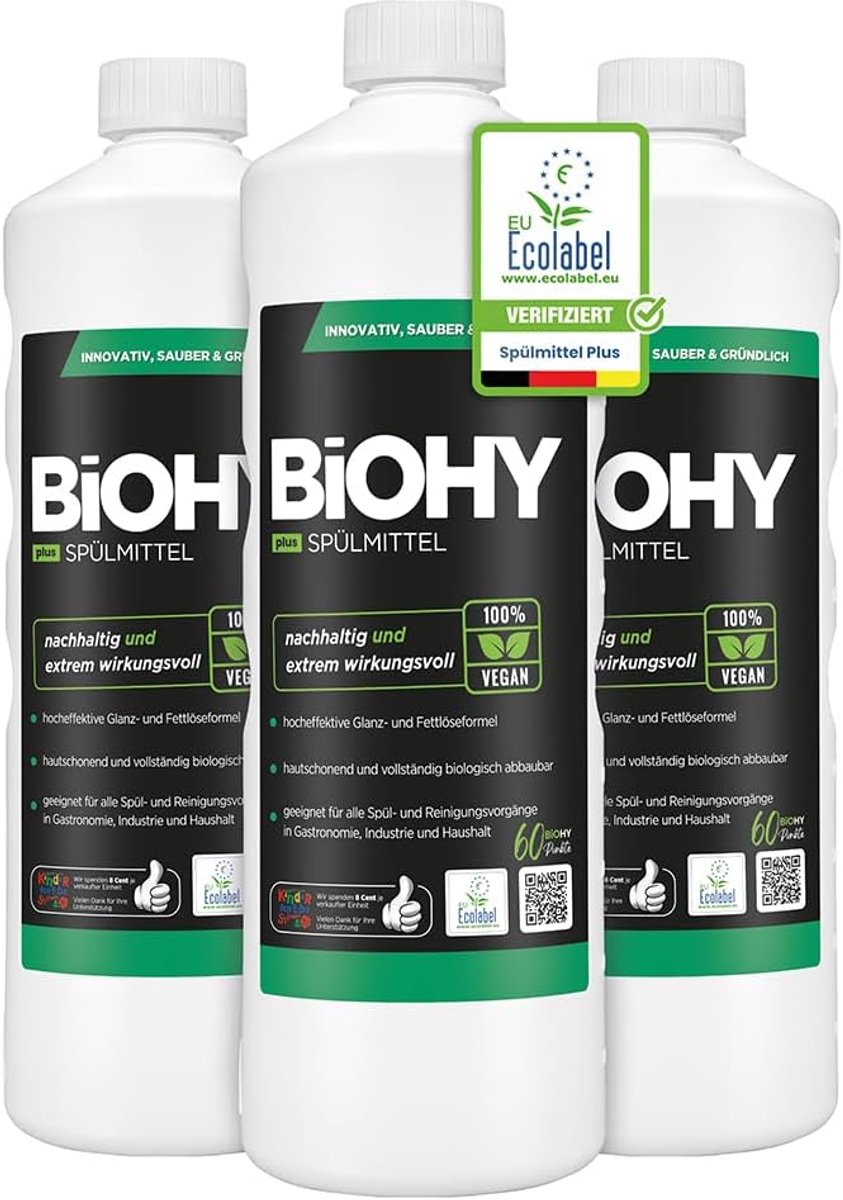 SnelShoppen - Biologische Vaatwasmiddel Plus (3 x 1 Liter) | Organisch Vloeibaar Concentrate voor Servies met EU Ecolabel | Krachtige Vetverwijderaar