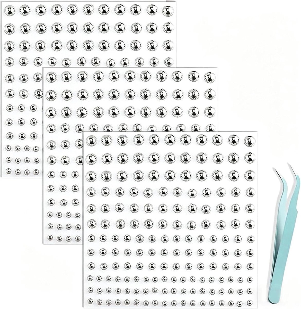 3 Vellen Zilveren Gezichtsstickers met Strass - Nep Lip- & Neuspiercings, Niet-pierende Wenkbrauwjuwelen Adhesieve Stenen voor Halloween Y2K Punk Cosplay (Inclusief Pincet)