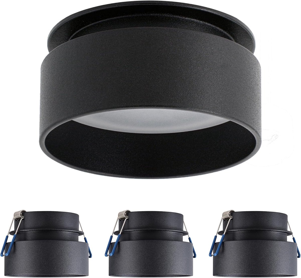 Recessed Ceiling Spotlight with Indirect Light Socket for GU10 or Modules – Design Recessed Spotlight, Set of 4, Black