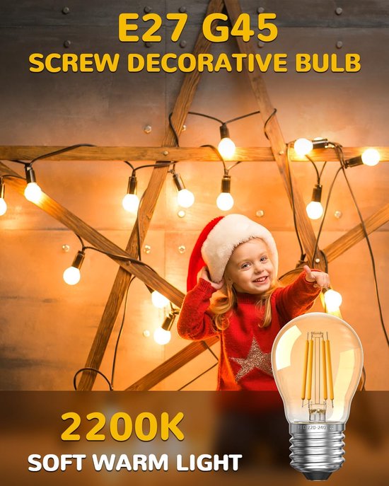 2,5W E27 LED-schroefdraad lamp - Warm Wit G45 Golfbal Edison Grote Schroef Vintage 2200K voor lampen Amber Glas 20-25W Equivalent Niet dimbaar 3-Pack [Energieklasse F] — afbeelding 2