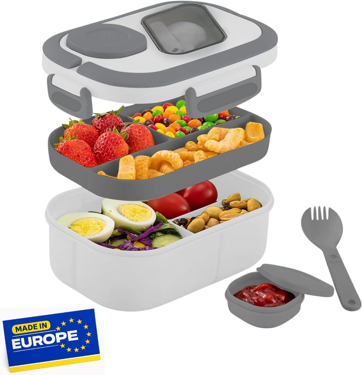Lunchbox met vakken en bestek - bento box - lekvrij - ideaal voor school en onderweg - SnelShoppen