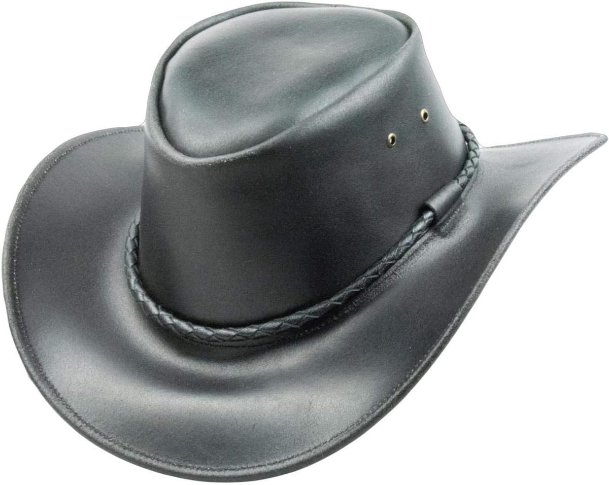 Jungle Kimdolton leren hoed, westernhoed, Australische hoed, cowboyhoed, zwart, XL