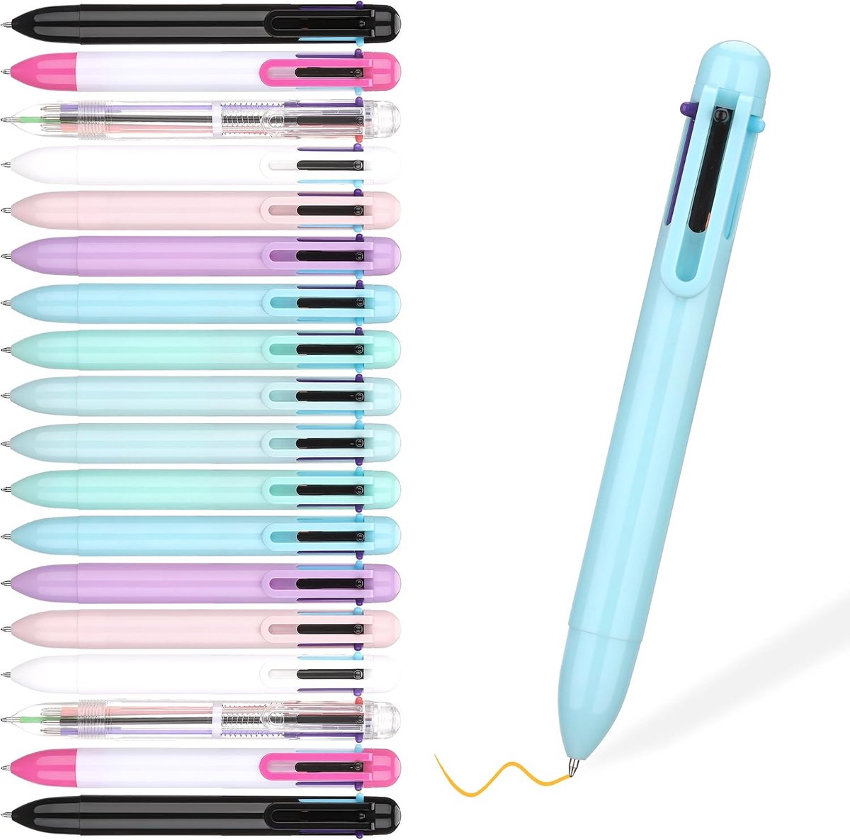 18 6-in-1 pennen, meerkleurig, intrekbare balpen voor huiswerk, kantoorprotocols, bullet journals, schetsnotities en cadeau-ideeën voor leraren/collega's