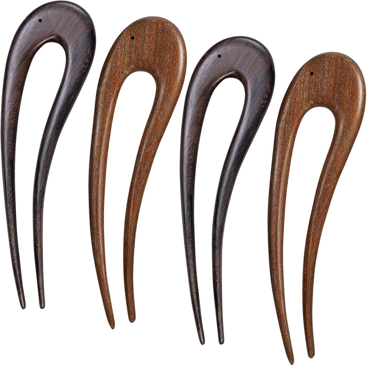 4 stuks French Pin, 15 cm, U-vormige houten haarvork, retro haar, chignon-pennen voor afstudeerfeesten, ceremonies, prachtige gelegenheden, voor vrouwen en meisjes