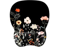 EooCoo Muismat met Polssteun, Mouse Pad, Gaming Mousepad, Bloemen, Zwart - ShopVlot