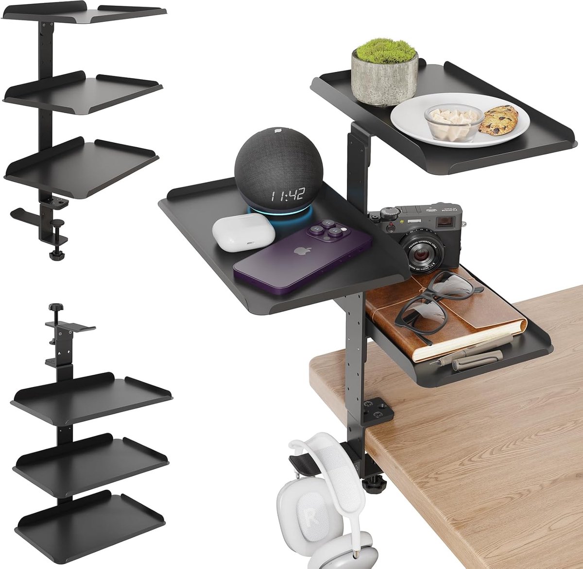 Desk Organizer met Klem - 3 Niveaus - Verstelbaar - Flexibele Montage zonder Boren - ShopVlot
