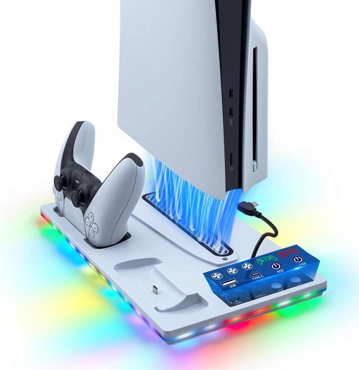 Verticale standaard met koeling - Dual controller oplaadstation - RGB verlichting - Ideaal voor PS5 en PS5 Slim - SnelShoppen